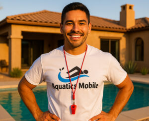 Aquatics mobile employee smiling