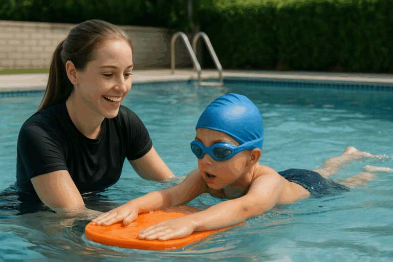 Aquatics mobile employee teaching lessons